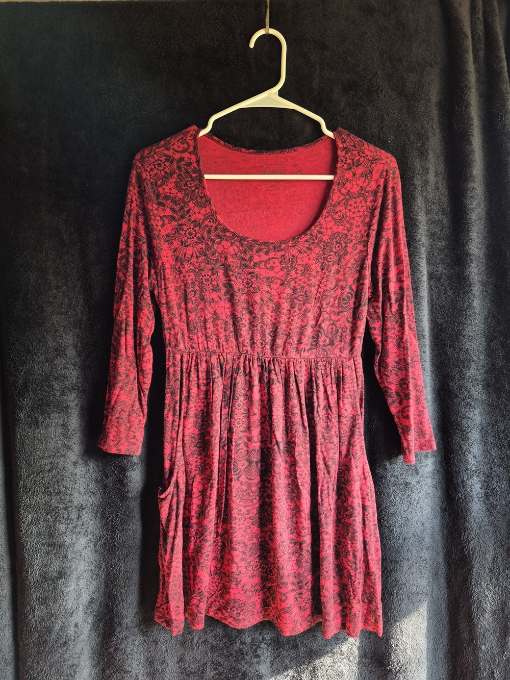 Soma Red and Black Long Sleeve Floral Tunic Dress